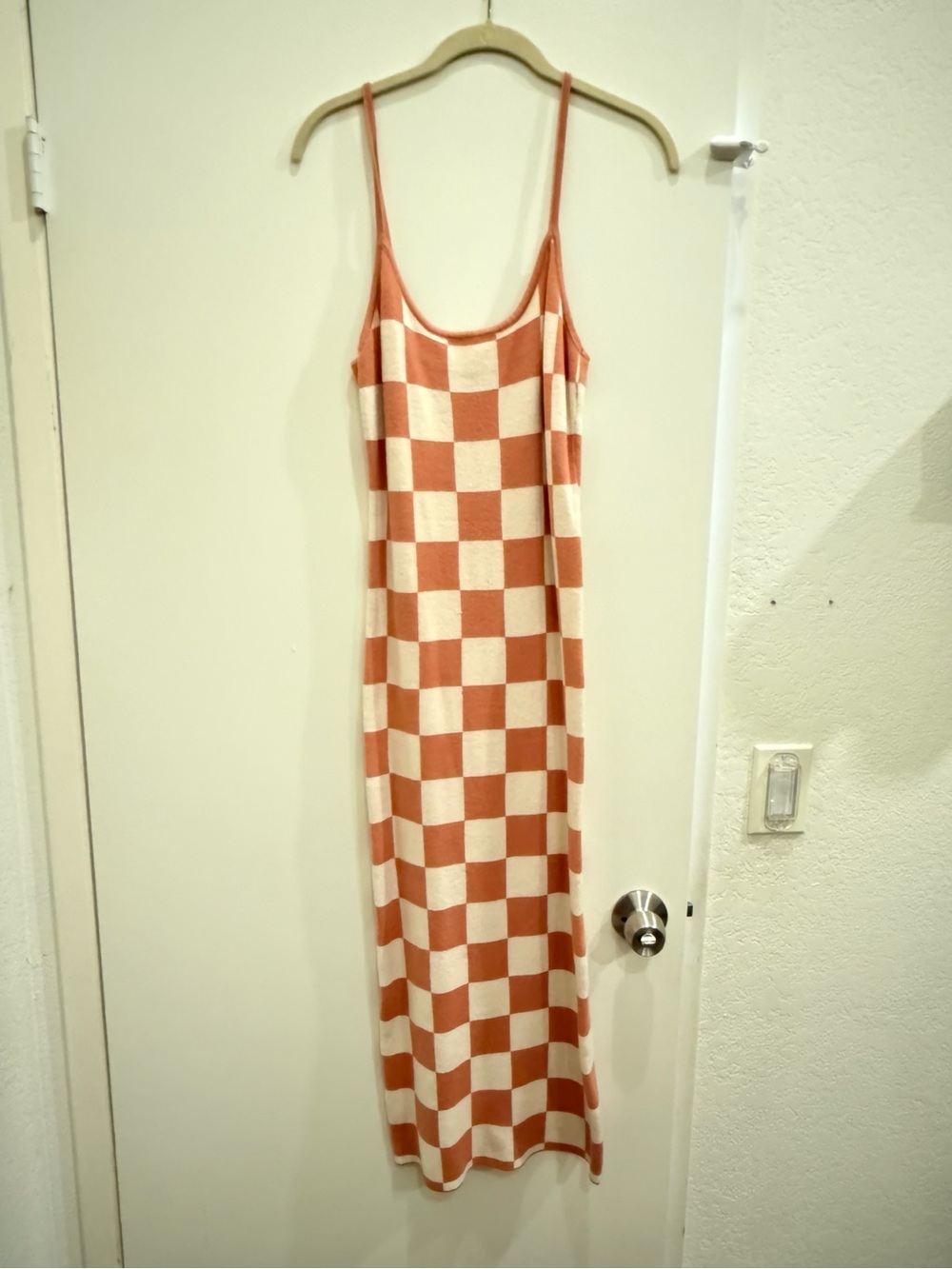 Checkerboard Knit Slip Dress - Rust & Cream